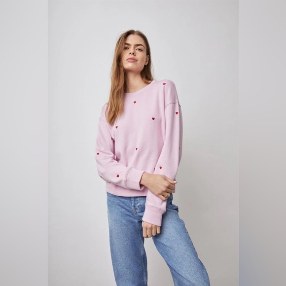 Rails Women’s Ramona Embroidered Hearts Crewneck in Pink/Red Size S - Picture 1 of 16